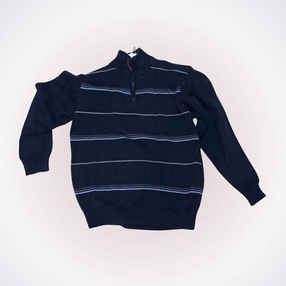 Tricots St. Raphael Blue Striped Quarter Zip Sweater | Sz L